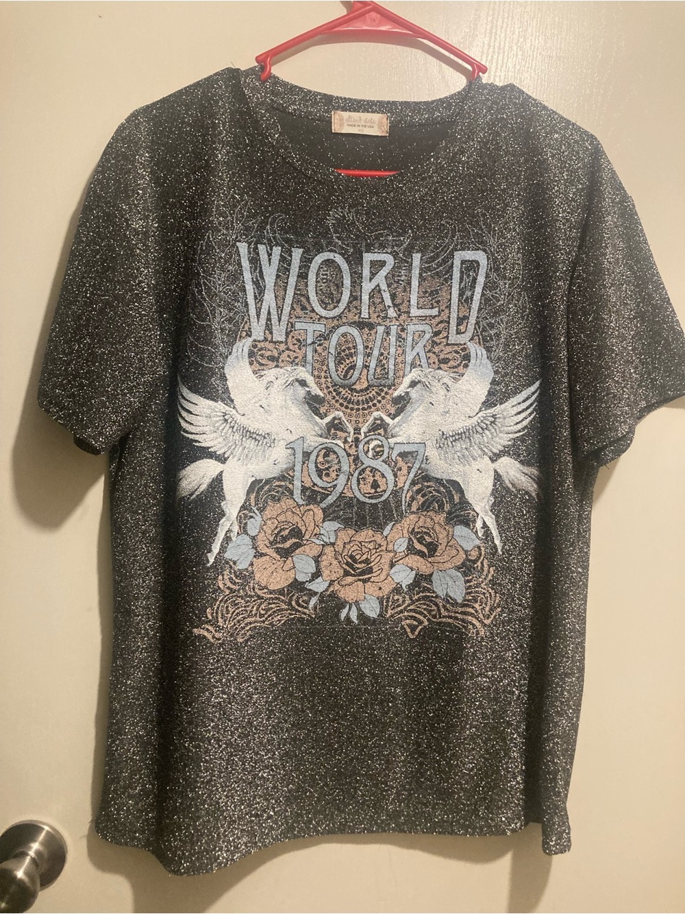 Altar'd State Black Glitter 'World Tour 1987' Graphic blouse